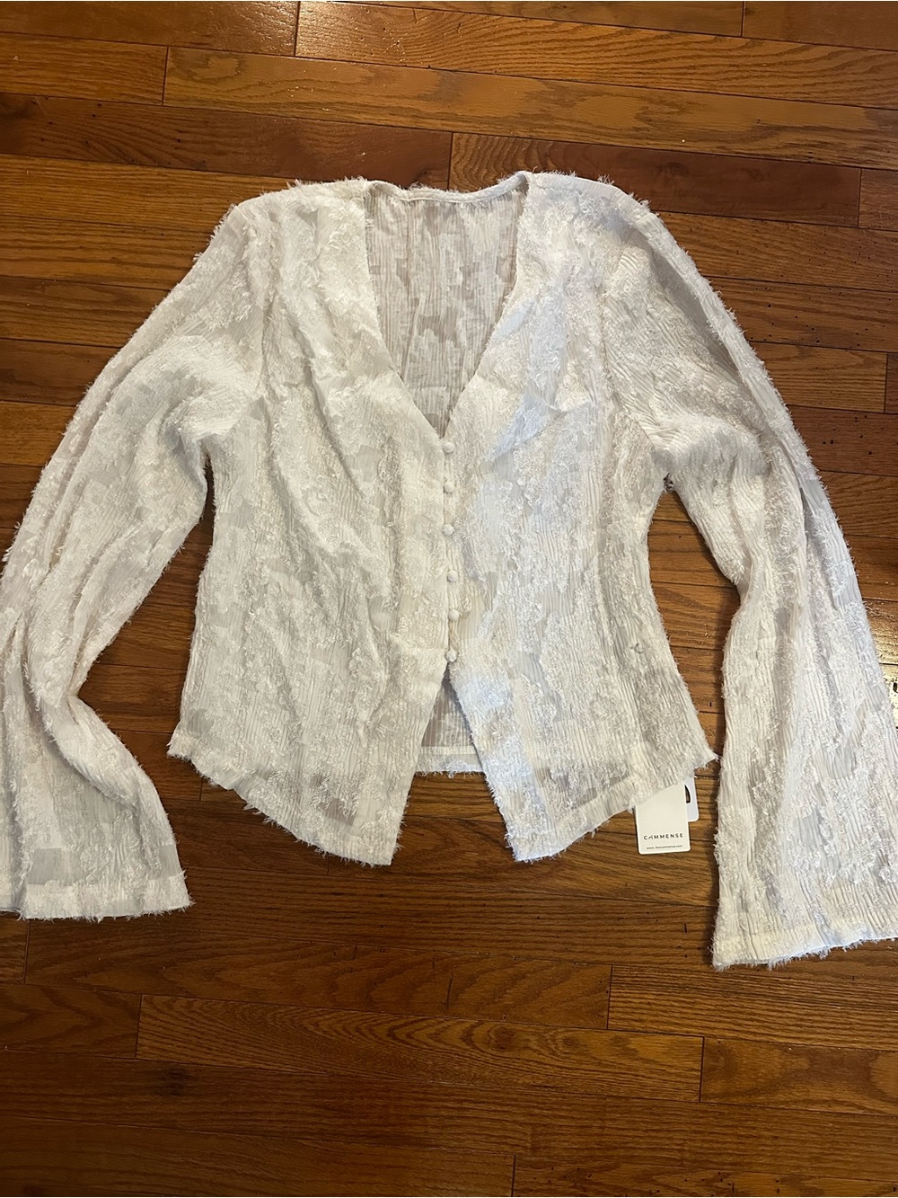 Commense White Textured Button-Front Top - Picture 2 of 6